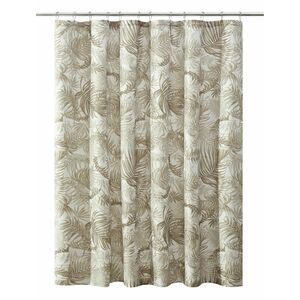 Tropical Palm Leaf Shower Curtain Brown Taupe White Ribbed Fabric 72-in sq. NEW